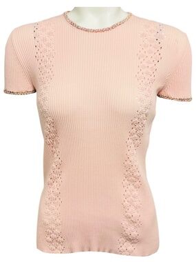 CHANEL LIGHT PINK 2017 CRUISE COLLECTION PARIS-CUBA SHORT SLEEVED COTTON KNIT TO